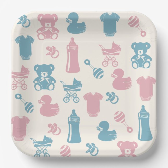 Plato De Papel Revelación de género rosa y azul (Anverso)