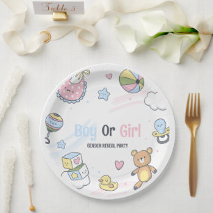 Plato De Papel Revelación Del Sexo De Elefante Adorable Niño O Ni