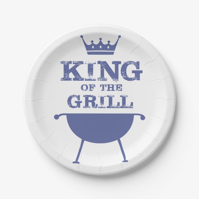 Plato De Papel Rey Del Grill, Azul (Anverso)