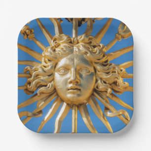 Plato De Papel Rey Sol en la puerta de oro del castillo de Versal