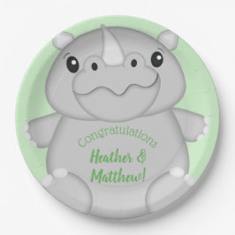 Plato De Papel Rhino Baby Shower Green