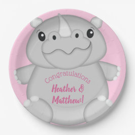 Plato De Papel Rhino Baby Shower Pink