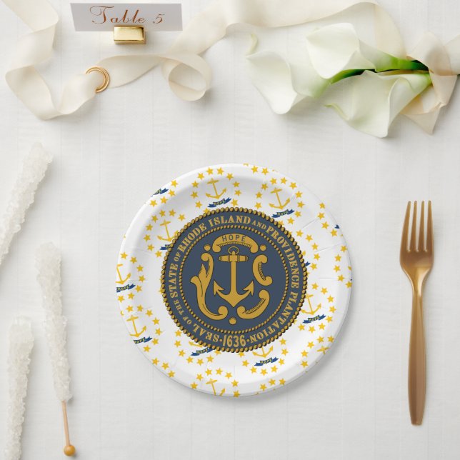 Plato De Papel Rhode Islander Flag & Seal, Rhode Island (Boda)