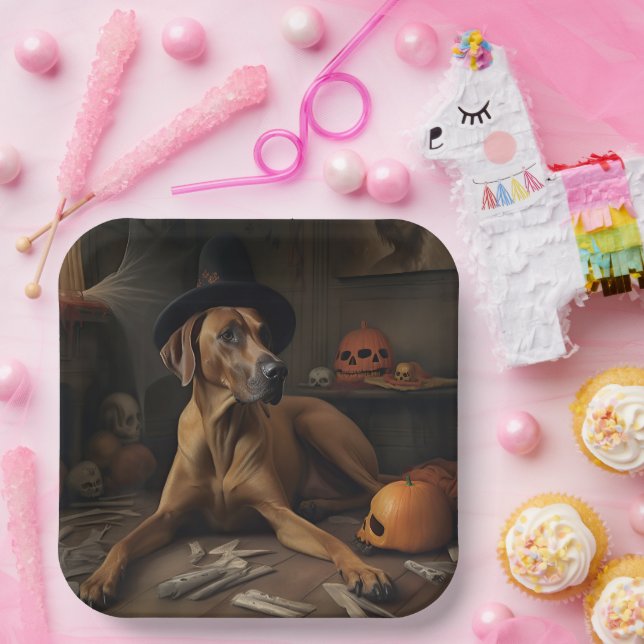 Plato De Papel Rhodesia Ridgeback Pumpkins Halloween Scary (Fiesta)