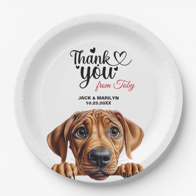Plato De Papel Rhodesian Ridgeback Boda Gracias (Anverso)