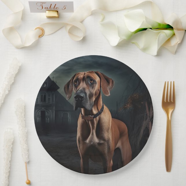 Plato De Papel Rhodesian Ridgeback Halloween Espeluznante (Boda)