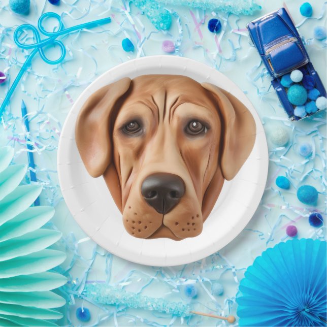 Plato De Papel Rhodesian Ridgeback Perro Inspirado en 3D (Fiesta)