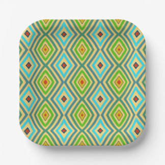 Plato De Papel Rhombus Diamond Green Blue Geometrical 