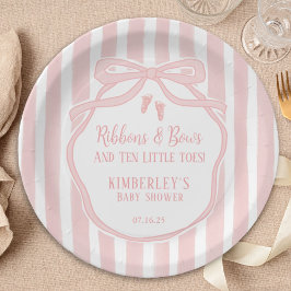 Plato De Papel Ribbons Bows Ten Little Toes Bow Girl Baby Shower