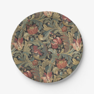 Plato De Papel Rich Floral Tapestry Brocade Antiguo Clásico