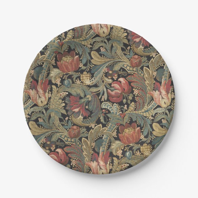 Plato De Papel Rich Floral Tapestry Brocade Antiguo Clásico (Anverso)