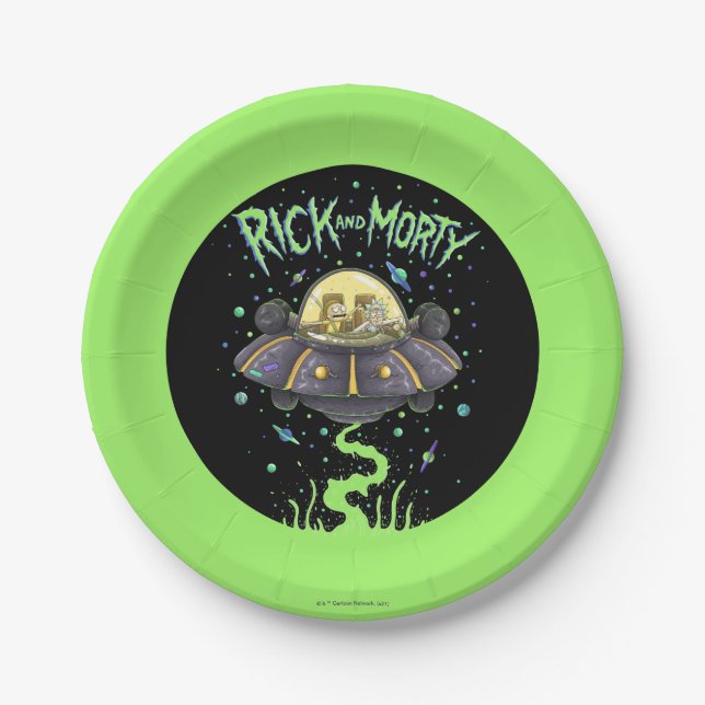Plato De Papel RICK AND MORTY™ | Gráfico ilustrado de vuelo espac (Anverso)