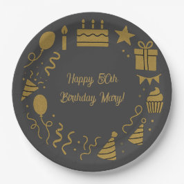 Plato De Papel Rico Carbón Suave - Cumpleaños Lujoso Oro