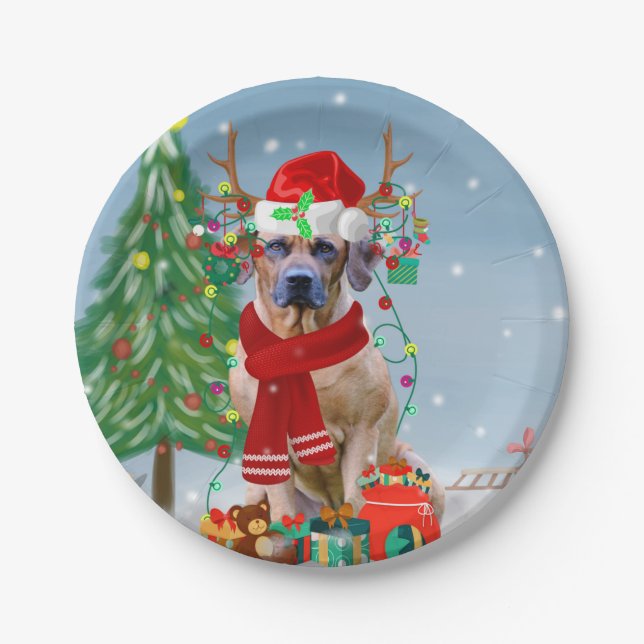 Plato De Papel Ridgeback Perro Rhodés en regalo de Navidades de n (Anverso)