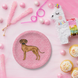 Plato De Papel Ridgeback Rhodesia Perro Amor Patrón Corazón Rosa