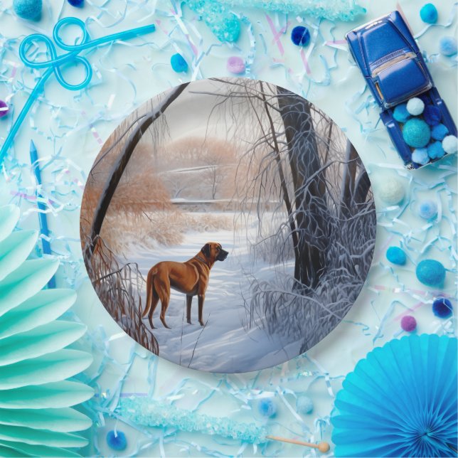 Plato De Papel Ridgeback ruso deja que nieve Navidades (Fiesta)