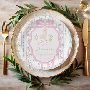 Plato De Papel Rimas infantiles de ganso rosa niñas baby shower p