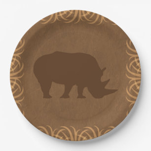 Plato De Papel Rinoceronte del tema del safari con la frontera