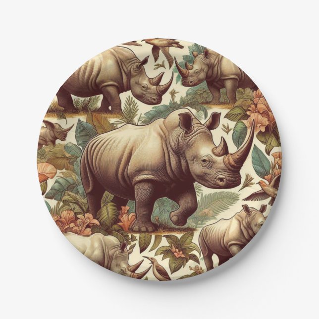Plato De Papel Rinoceronte inmaculado (Anverso)