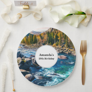 Plato De Papel Río y montañas Fotografía cumpleaños