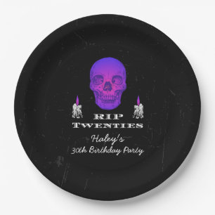 Plato De Papel RIP 20s Veintes Cráneo Púrpura Gótico Cumpleaños 3