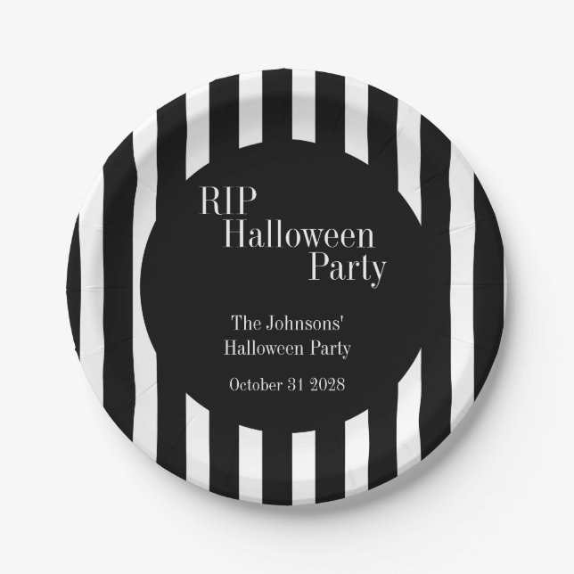 Plato De Papel RIP Halloween Black and White Stripe Party (Anverso)