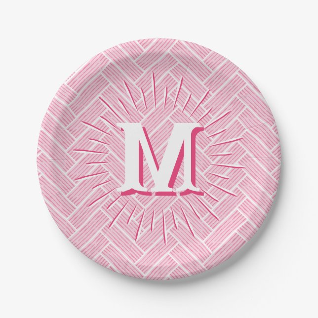 Plato De Papel Ripple Herringbone in Pink Personalized (Anverso)