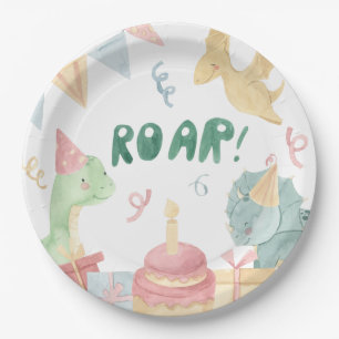 Plato De Papel Roar Dinosoar Birthday Plates Dino Birthday Party