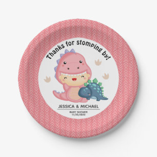 Plato De Papel Roar es un Baby Shower Chica de dinosaurios