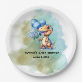Plato De Papel Roar Es Un Niño Baby Shower De Dinosaurios T-Rex