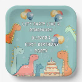 Plato De Papel Roar Like a Dinosaur Boy 1st Birthday Party 
