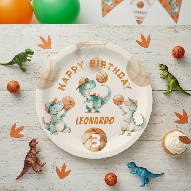 Plato De Papel Roar & Score Basketball Dino Boy Birthday (Subido por el creador)
