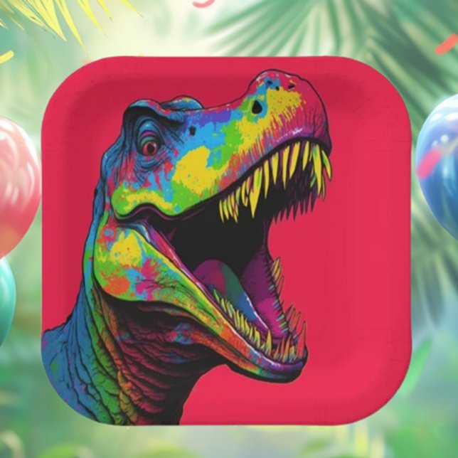 Plato De Papel Roar-some Red dinosaur (Make your party unforgettable with our Roar-some Red Dinosaur Paper Plates! Perfect for dino-themed )