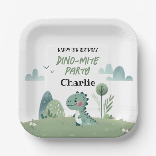 Plato De Papel Roarsome Dino Birthday  (Anverso)