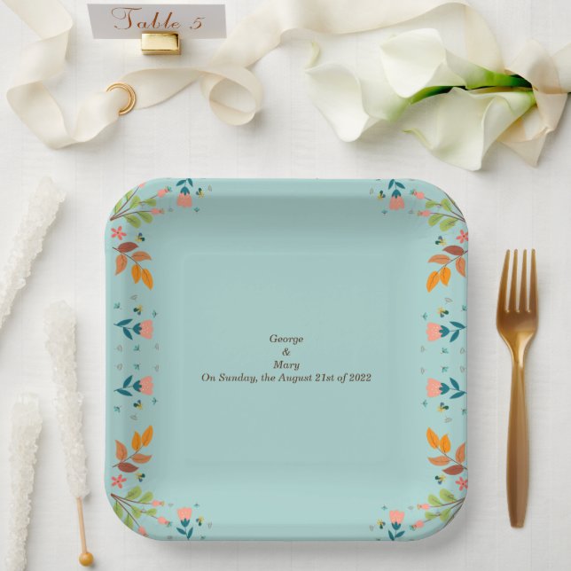 Plato De Papel robar azul (Boda)