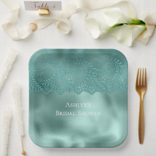Plato De Papel Robin Egg Green Lace Bridal Shower