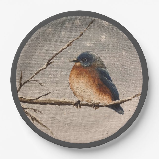 Plato De Papel Robin en la Nieve (Anverso)