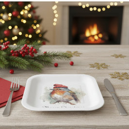 Plato De Papel Robin Winter Delight, personalizado