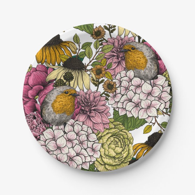 Plato De Papel Robins en el jardín (Anverso)