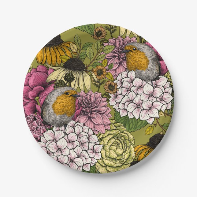 Plato De Papel Robins en el jardín 2 (Anverso)