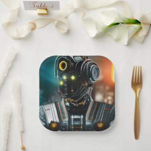 Plato De Papel Robot 3 placas de papel cuadrado