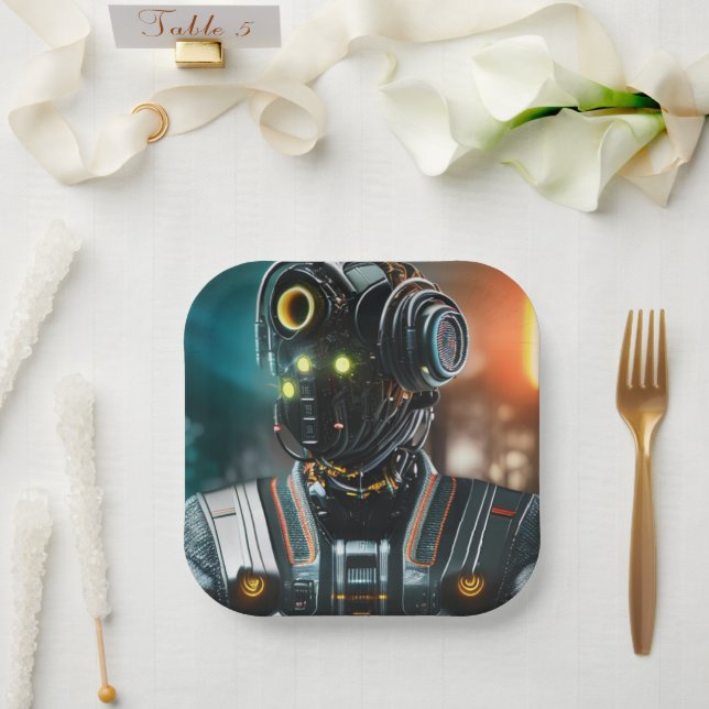 Plato De Papel Robot 3 placas de papel cuadrado (Boda)