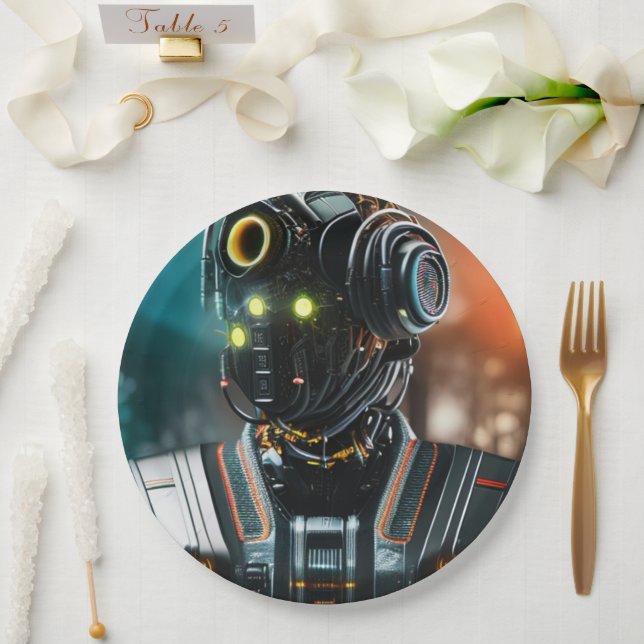Plato De Papel Robot 3 placas de papel grandes (Boda)