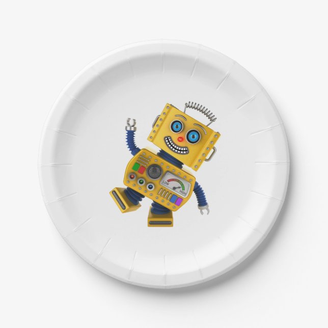 Plato De Papel Robot amarillo torpe del juguete (Anverso)
