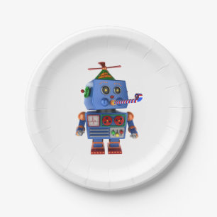 Plato De Papel Robot azul del juguete de la fiesta de cumpleaños