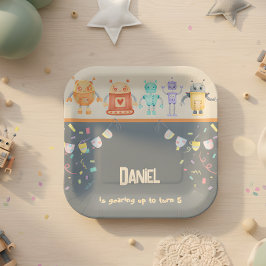 Plato De Papel Robot Birthday Party Kids