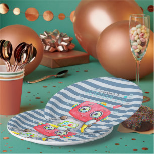 Plato De Papel Robot cute Fiesta de cumpleaños personalizada