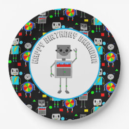 Plato De Papel Robot de cumpleaños de un niño personalizado