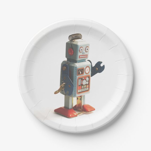 Plato De Papel Robot de juguete retro (Anverso)