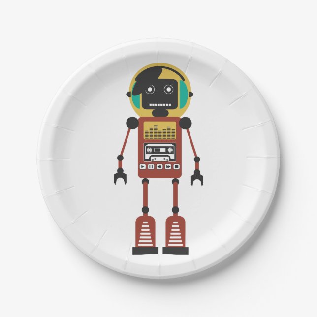 Plato De Papel Robot de radio retro (Anverso)